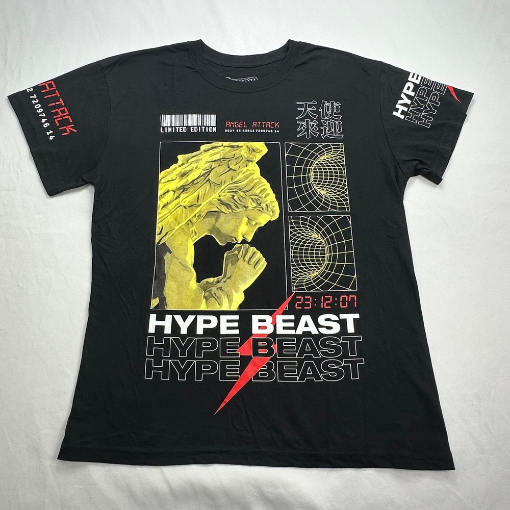 Fresh Laundry Hype Beast Angel Attack Graphic Tee Black T-Shirt Streetstyle